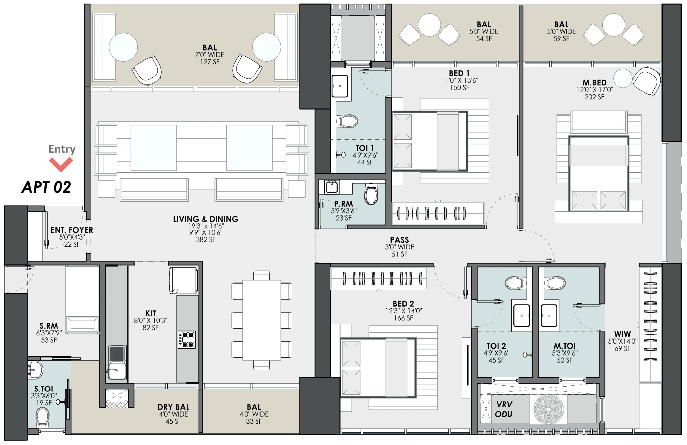 3 BHK Floor Plan - 1817 sq.ft.