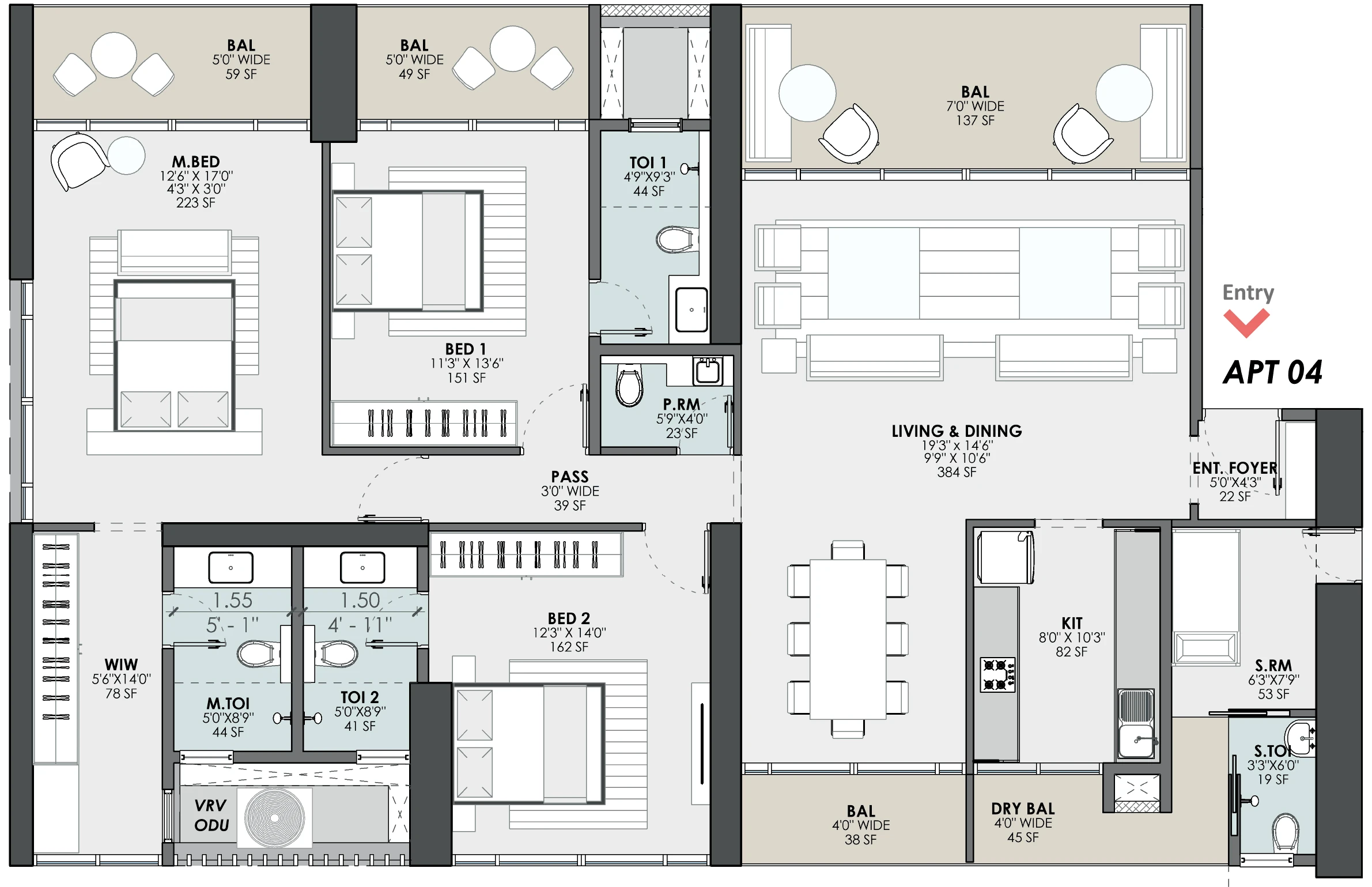 3 BHK Floor Plan - 1847 sq.ft.